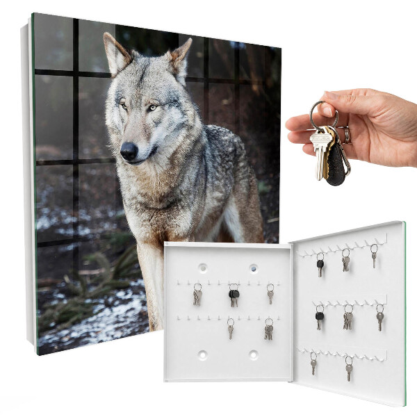 Caja para llaves diseño lobo en el bosque