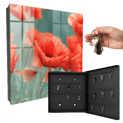 Caja para llaves con diseño de amapolas rojas