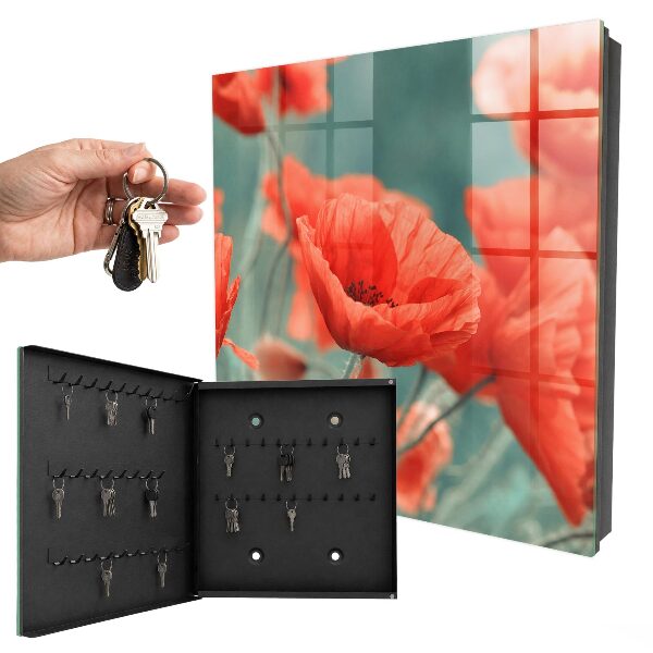 Caja para llaves con diseño de amapolas rojas