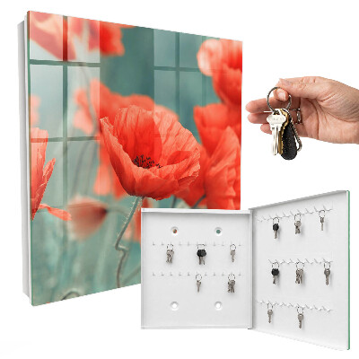 Caja para llaves con diseño de amapolas rojas