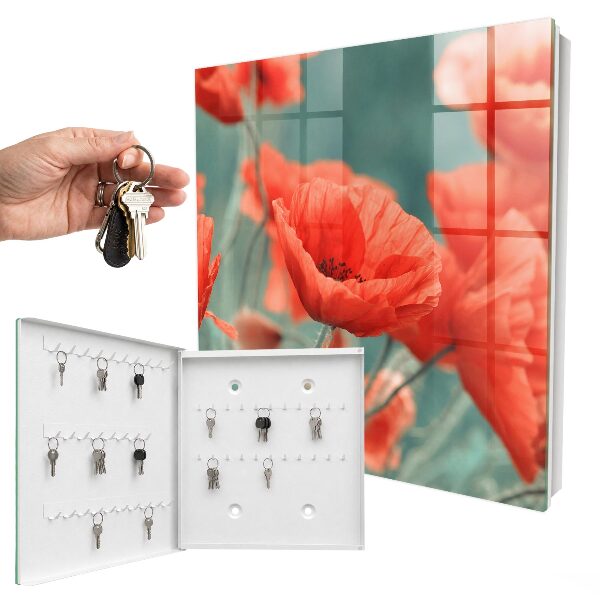 Caja para llaves con diseño de amapolas rojas