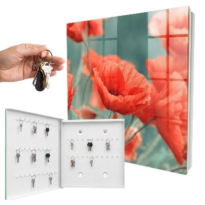 Caja para llaves con diseño de amapolas rojas