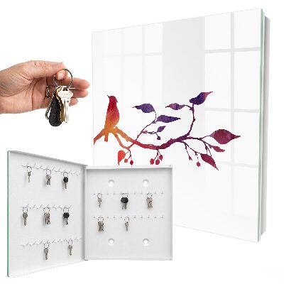 Armario para llaves con diseño de rama con pájaro