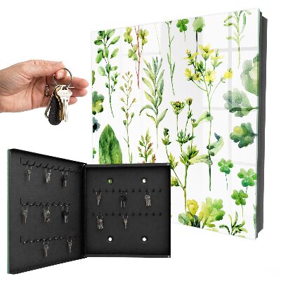 Armario para colgar llaves con diseño de plantas de acuarela