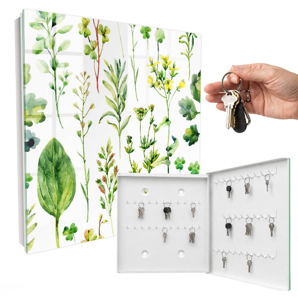 Armario para colgar llaves con diseño de plantas de acuarela