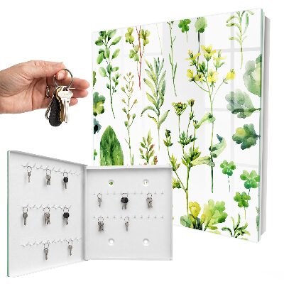 Armario para colgar llaves con diseño de plantas de acuarela