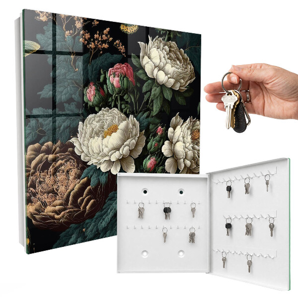 Armario para llaves con diseño de flores de peonía
