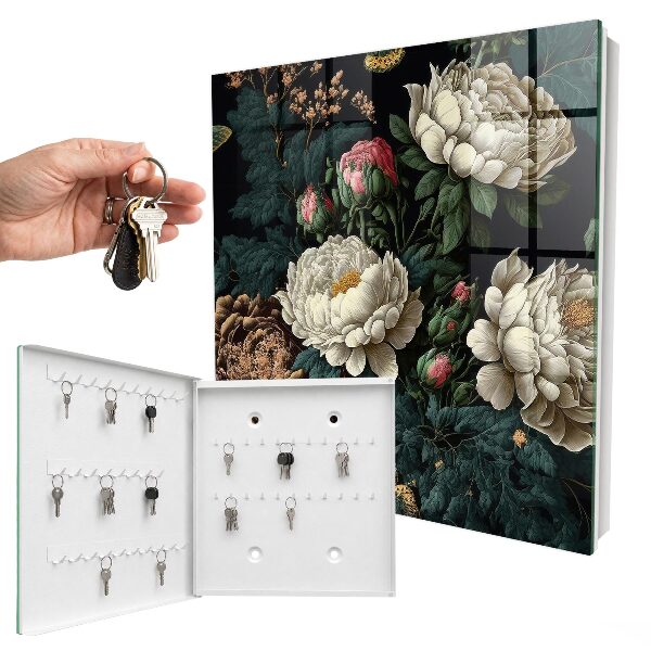 Armario para llaves con diseño de flores de peonía