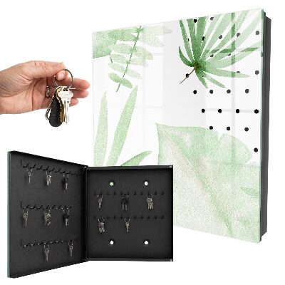 Caja para llaves con diseño de hojas verdes