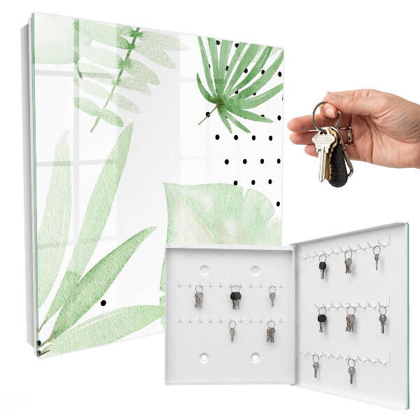 Caja para llaves con diseño de hojas verdes