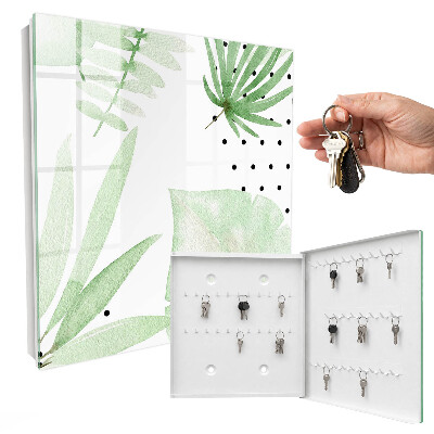 Caja para llaves con diseño de hojas verdes