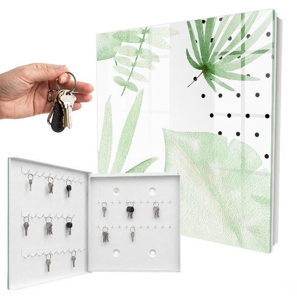 Caja para llaves con diseño de hojas verdes