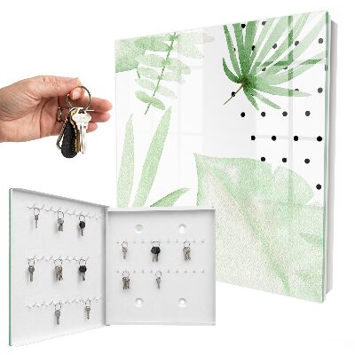 Caja para llaves con diseño de hojas verdes