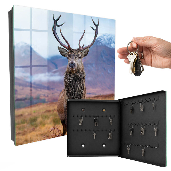 Caja para llaves con diseño de ciervos en las montañas