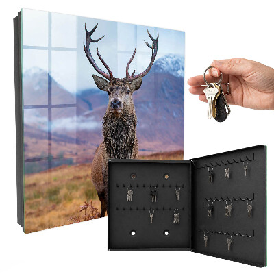 Caja para llaves con diseño de ciervos en las montañas