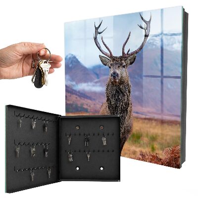 Caja para llaves con diseño de ciervos en las montañas