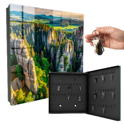 Armario para llaves con diseño de rocas y bosque