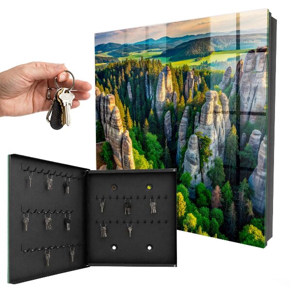 Armario para llaves con diseño de rocas y bosque
