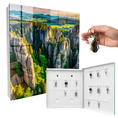 Armario para llaves con diseño de rocas y bosque