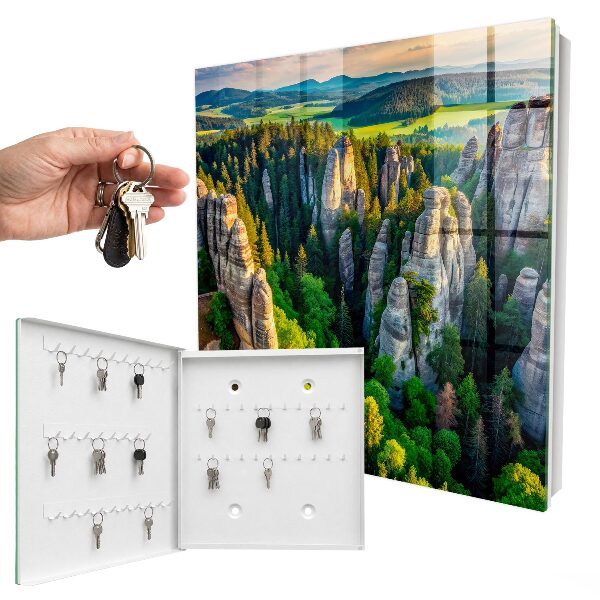 Armario para llaves con diseño de rocas y bosque