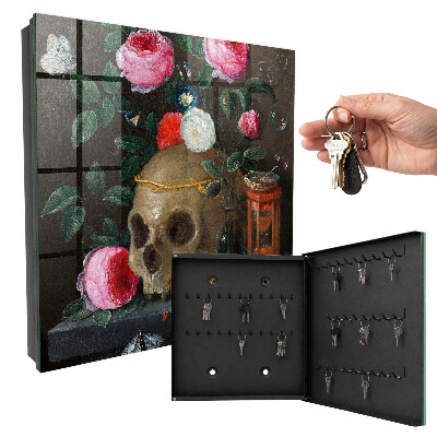 Caja para llaves con diseño de calavera y flores