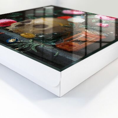 Caja para llaves con diseño de calavera y flores