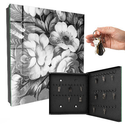 Armario para llaves con diseño de flores monocromáticas