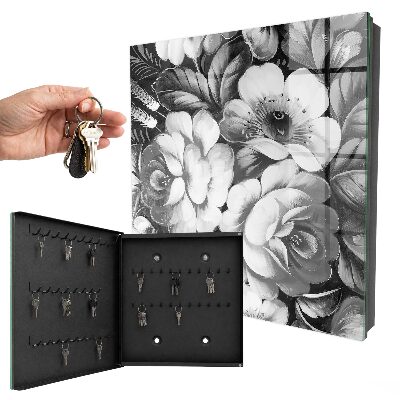 Armario para llaves con diseño de flores monocromáticas