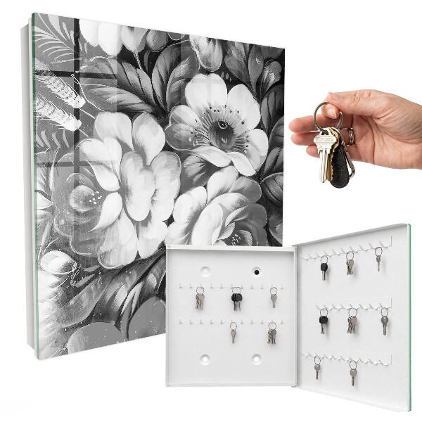 Armario para llaves con diseño de flores monocromáticas