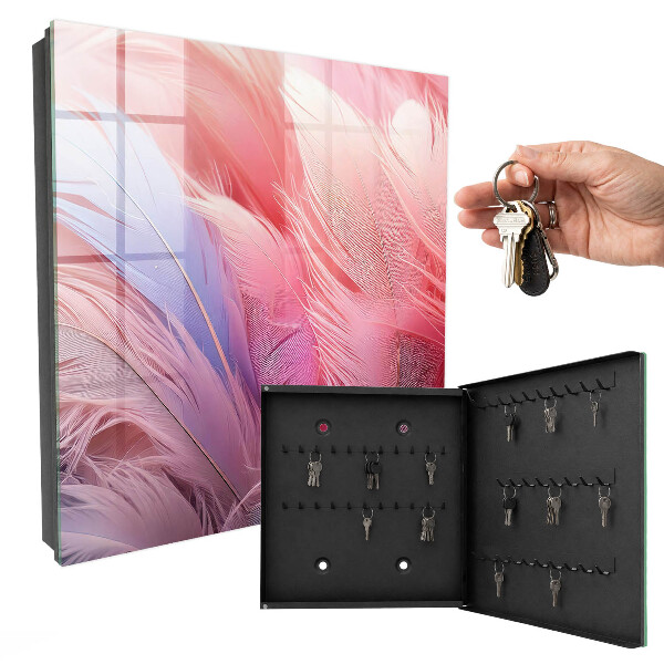 Caja para llaves con diseño de plumas rosas