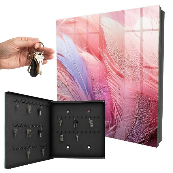 Caja para llaves con diseño de plumas rosas