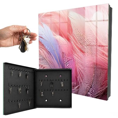 Caja para llaves con diseño de plumas rosas