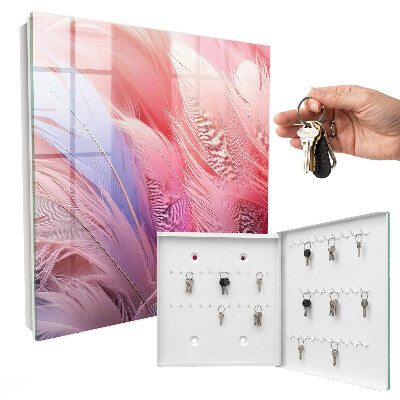 Caja para llaves con diseño de plumas rosas