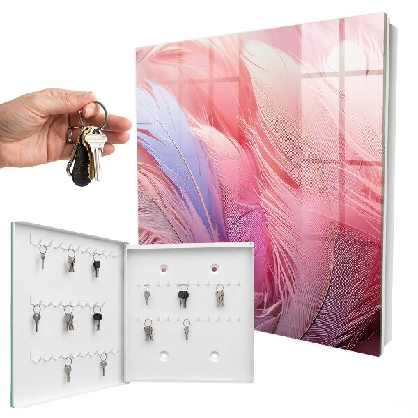 Caja para llaves con diseño de plumas rosas