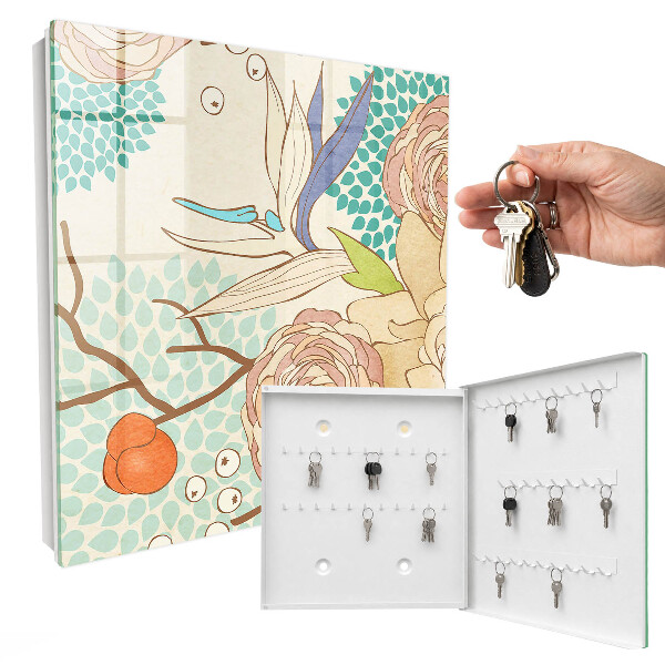Caja para llaves con diseño de flores abstractas