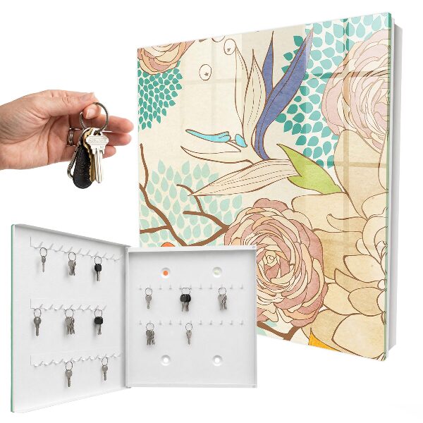 Caja para llaves con diseño de flores abstractas
