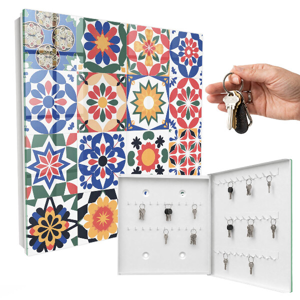 Armario para colgar llaves con diseño de mosaico de flores