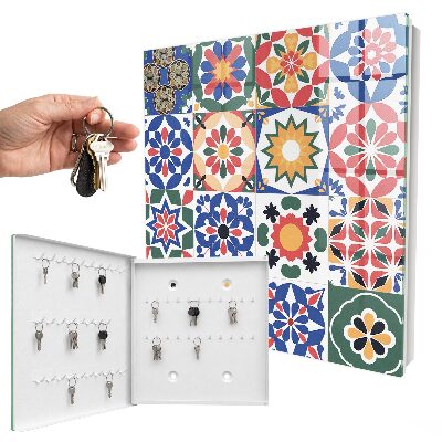 Armario para colgar llaves con diseño de mosaico de flores