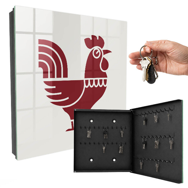 Caja para llaves con diseño de gallo estilo folclórico