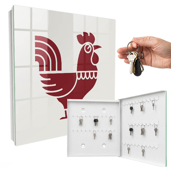 Caja para llaves con diseño de gallo estilo folclórico
