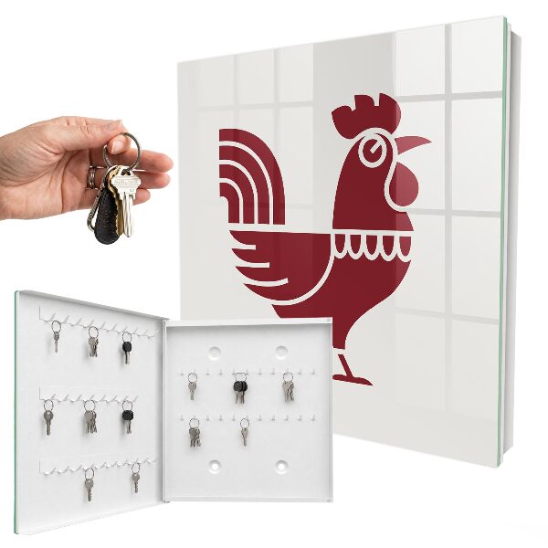 Caja para llaves con diseño de gallo estilo folclórico