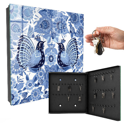 Caja para llaves con diseño de pájaros folclóricos