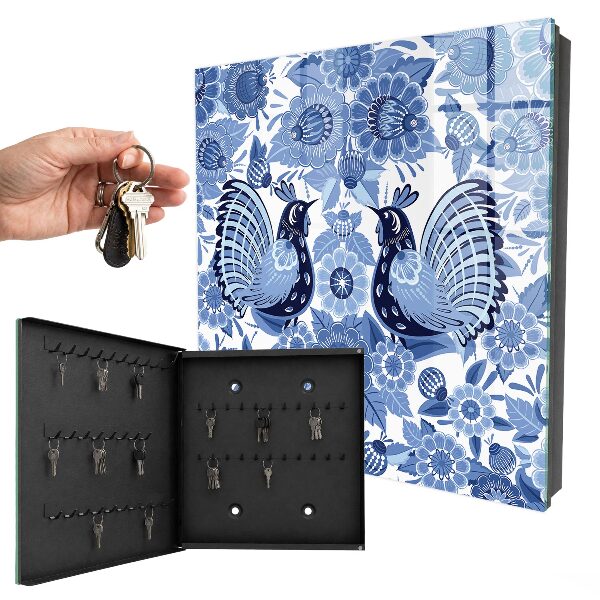 Caja para llaves con diseño de pájaros folclóricos