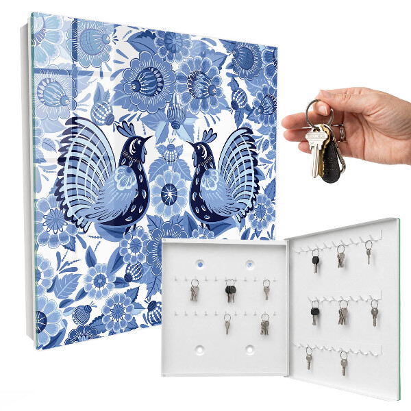 Caja para llaves con diseño de pájaros folclóricos