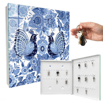 Caja para llaves con diseño de pájaros folclóricos