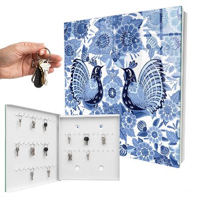 Caja para llaves con diseño de pájaros folclóricos