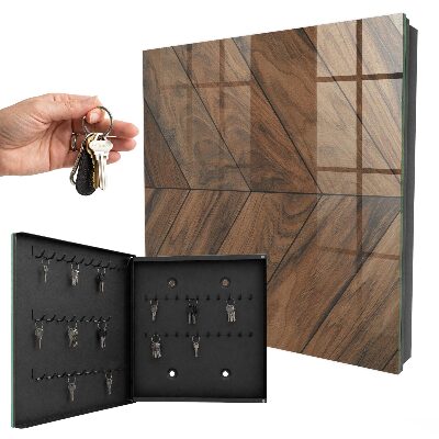 Caja para llaves con diseño de hueso de pescado de madera