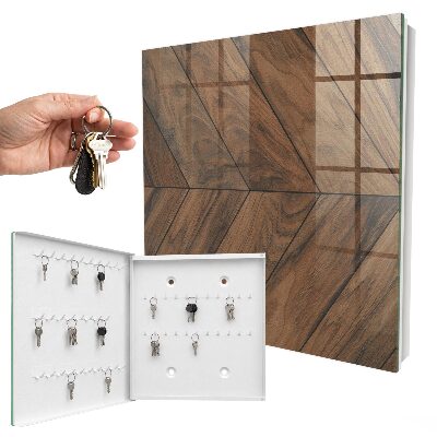 Caja para llaves con diseño de hueso de pescado de madera
