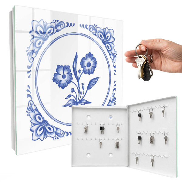 Armario para llaves con diseño de flores azules