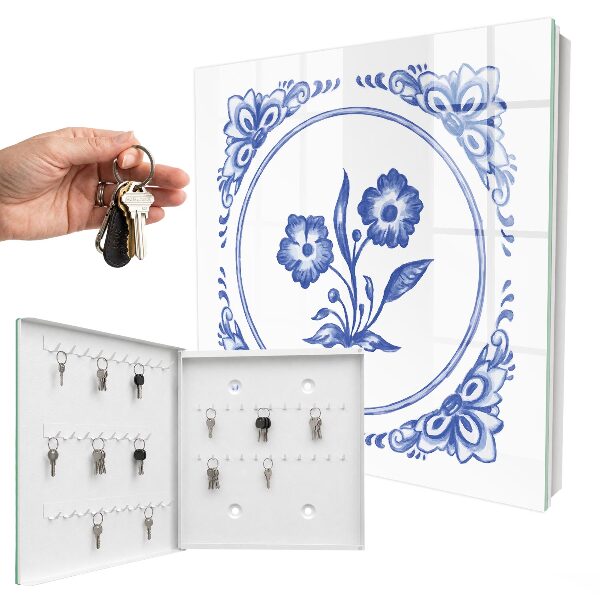 Armario para llaves con diseño de flores azules